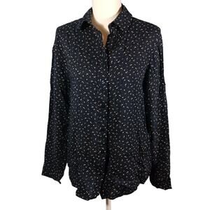 Route 66 Shirt Womens L Blue Floral Long Sleeve Button Up Shirt 100% Rayon